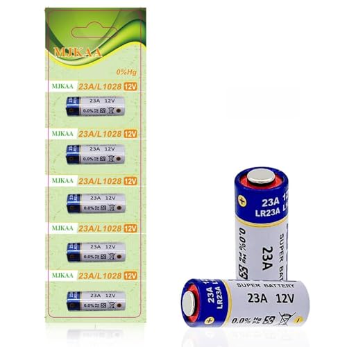 MJKAA Pack of 5 A23 Battery 12V Alkaline 60 mAh 12 Volt for Garage Doors Opener, Ceiling Fans Doorbells Remotes MN21 23GA GP23AE A23S LR23A L1028