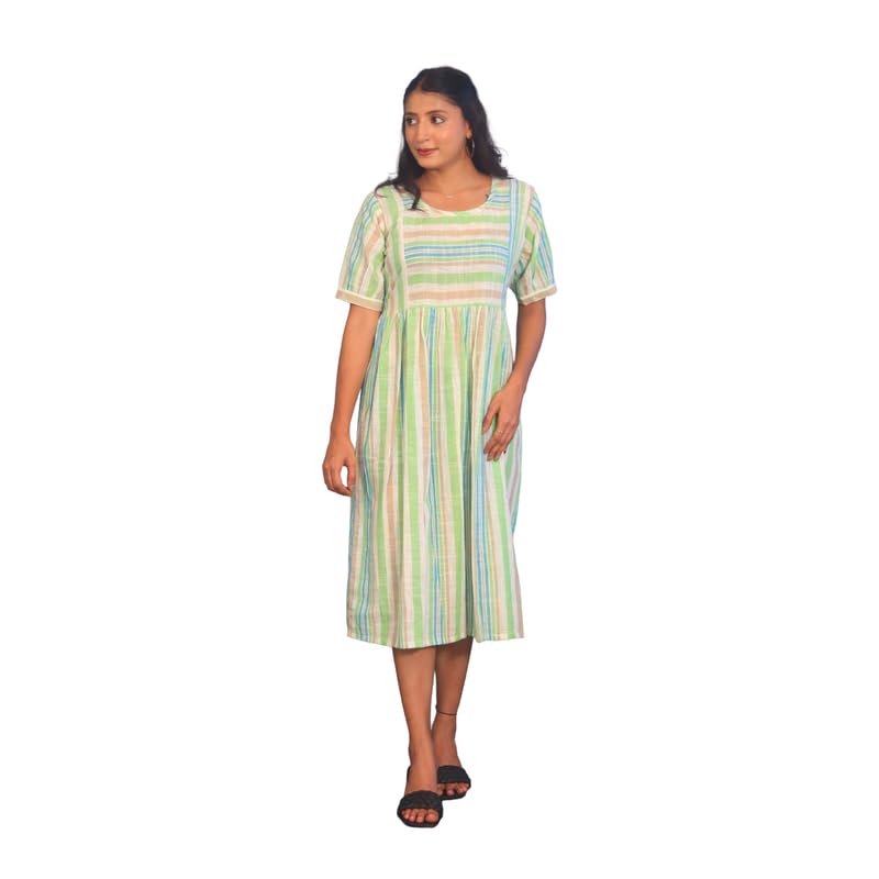 NILORA Women’s Cotton Slub Maxi Dress | Striped Western One Piece Dress | Ethnic Indo-Western Cotton Dress for Women