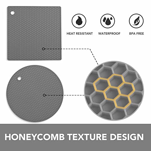 Joyhalo Trivet for Hot Dishes -Silicone Pot Holders Hot Pads Plate Holder, Gripper Pad Garlic Peeler Drying Mat Coasters, Grey