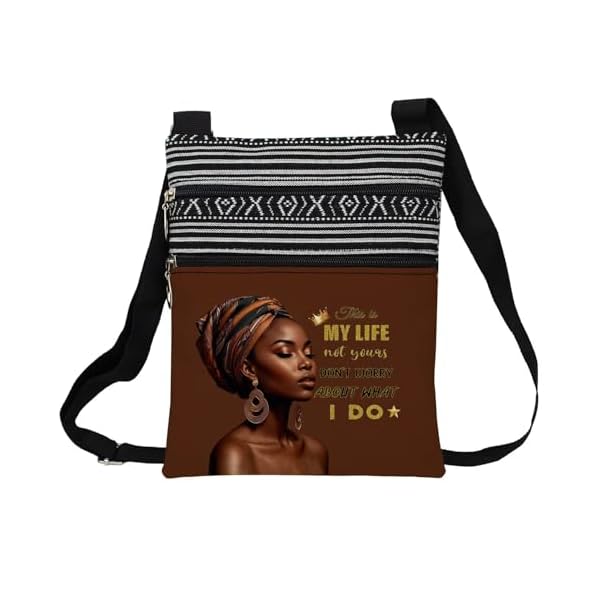African American Messenger Bag Small Ethnic Pattern Adjustable Strap Crossbody Zipper Pouch Inspiring Present Phone Organizer Wallet This Is My Life Shoulder Handbag for Black Women