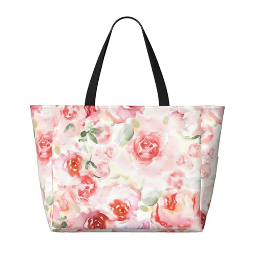 Fashion Soft Color Pale Faded Mix Of Roses Print Beach Bag Waterproof Beach Totes Bags For Women, Lightweight Foldable Pool Bag With Zipper Wet Compartment2