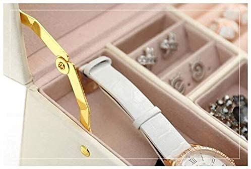 Pudełko na biżuterię, 3 Layer Jewelry Organizer Box With Lock Mirror PU Leather Jewelry Storage Case Multicolor(Black)