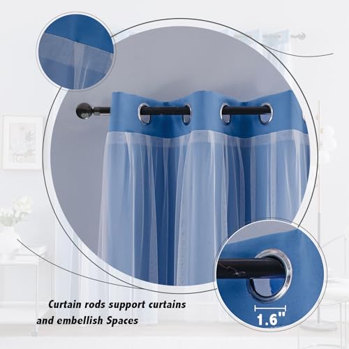 Image of Anytime Double Layer Blackout Curtains 2 Panels,52Wx95L,Blue | Sheer And Fabric Window Drapes Grommet Top Solid Color Bedroom Living Room Home Decor