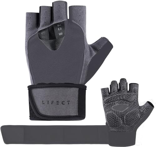 LIFECT Weight Lifting Gloves, Workout Gloves with Wrist Wrap Support for Men & Women, Full Palm Protection Breathable Fingerless Gloves for Weightlifting, Gym, Training, Pull ups
