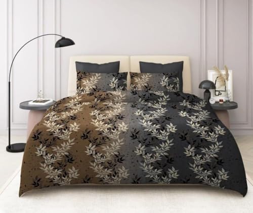 Image of Castiqa Elastic Fitted Supersoft Premium Polycotton 200TC Queen Size Bedsheets with 2 Pillow Covers (Fits Upto Mattress of 8Inches) (Queen (60x78), Beige Damask)