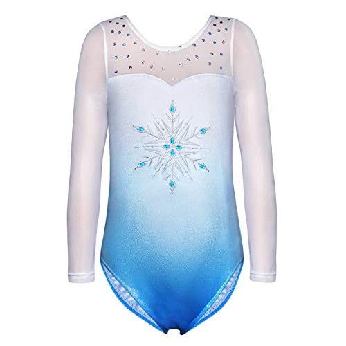 HOZIY Gymnastics Leotards for Girls Sleeveless Long Sleeve Snowflake Blue Purple Sequins Colorful Ribbons Pink Leopard Stripe 2-3T A Snow Green