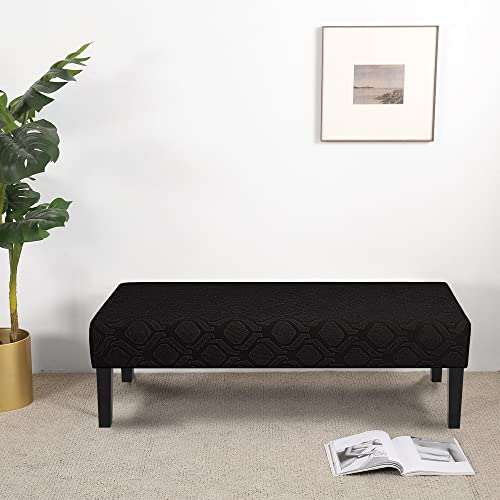 Image of SearchI Dining Bench Cover, Stretch Washable Long Bench Seat Covers, Rectangle Dining Table Bench Slipover for Dining Room, Living Room, Kitchen(Hexagon Jacquard Black)