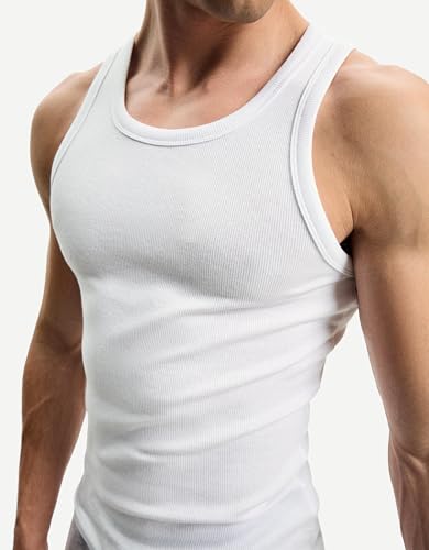 Image of Men's Cotton Athletic Ribbed Vest | Sleeveless Gym Tank Top | Slim Fit Essential Innerwear