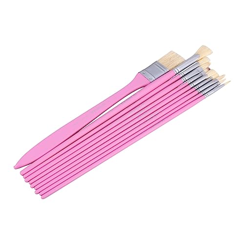 CIMAXIC 10 Piezas Cepillo De Pintura para Pinturas De Color Agua Pintura Lavable para Acuarela Al Oleo Tapas Pintura De Detalle Modelo De Pintura Pinceles Brocha Rosa Bambú