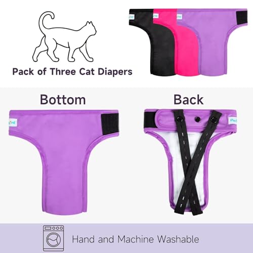 Image of Paw Legend Cat Diapers for Female Cats Spraying Washable Reusable Kitten Diapers for Cats Incontinence Pet Diapers (3 Pack, Colorful, Small)