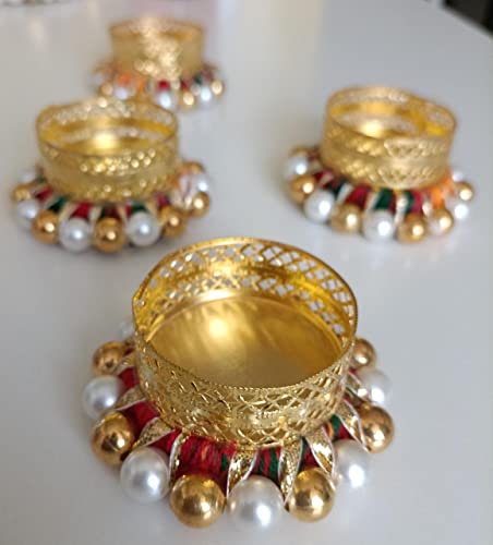 Iram Decorative Diya Tealight Candle Holder/Diwali Diya For Home Decoration Gota Patti Mix Colorful Flower Design Tealight Candle (Big Stone Style) #TOP1