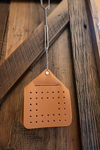 Hope Woodworking Leather Fly Swatter Set (2 Pack) – 17” Amish-Made Fly Swat W/Real Leather Paddle – Fly Swatters Multi Pack W/Metal Handle – Bug Swatter, Mosquito Swatter, Wasp Swatter (Brown) #TOP6