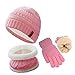 Kids Scarf and Hat Glove Set for 5-10 Years Old Boys and Girls Pink Winter Warm Fleece Lined Knit Beanie and Infinity Scarf