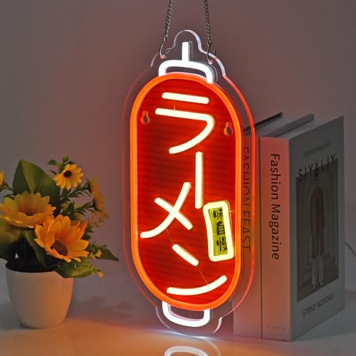 Image of Japanese Ramen Neon Sign,Japanese Noodles Wall Decor LED Light Sign | Neon Lights Hanging Wall Art Decoration for Japanese Restaurant Men Cave Bar Shop Store,USB Powered Dimmable,16*7.8inches