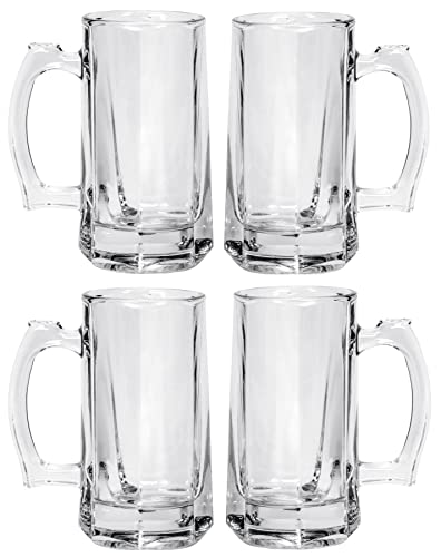 Red Co. Heavy Duty Thick Glass Beer Mugs With Handle Traditional Everyday Drinkware, Set Of 4, 12 Oz #TOP2