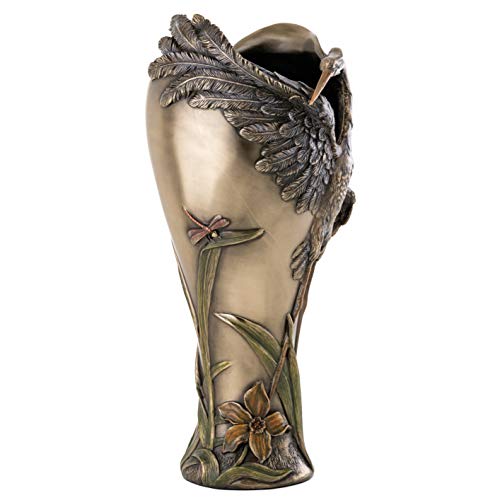 Top Collection Art Nouveau Style Vase - Beautiful Cranes With Dragonfly Pitcher In Cold Cast Bronze - 13.25-Inch Decorative Tabletop #TOP3