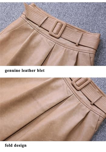 Women Winter Harajuku High End with Belt Folded Large Swing Long Skirt Beige M steampunk buy now online