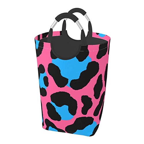 現代の抽象ヒョウ柄 ット ハンドル付き 洗濯かご おもちゃ 収納オーガナイザー 折りたたみ式バケツ 洗濯箱 汚れた衣類バッグ 自宅 バスルーム 寝室 寮用