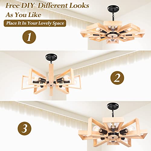 Farmhouse Pendant Lighting, 8-Light Rustic Semi-Flush Mount Ceiling Hanging Light Fixture With Adjustable Chain, Industrial Black Chandelier For Hallway Foyer Dining Room Entryway Kitchen Island #TOP6