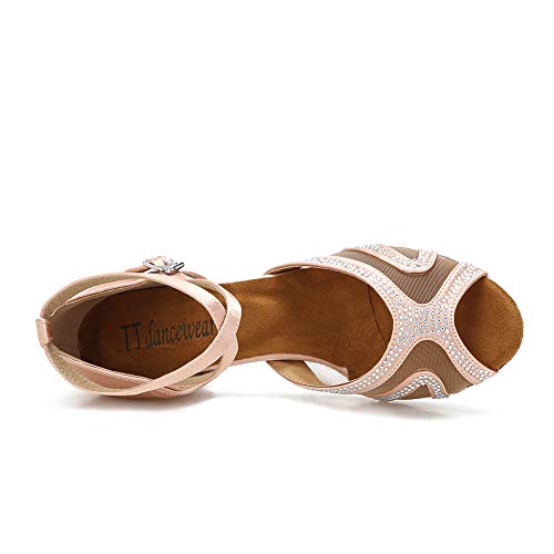 Image of TTdancewear Rhinestones Ballroom Dance Shoes Women Latin Salsa Bachata Performance Dance Shoes Suede Sole