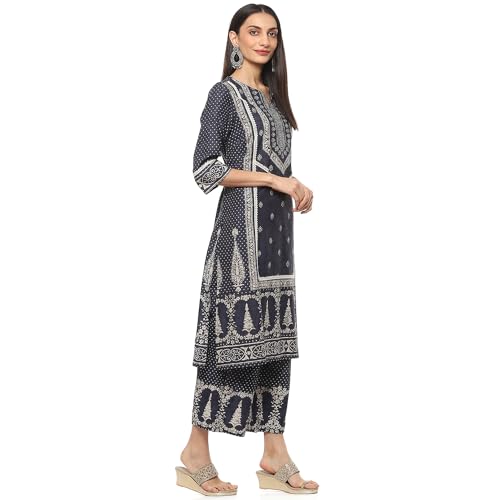 Image of BIBA Women Cotton Straight Printed Suit Set