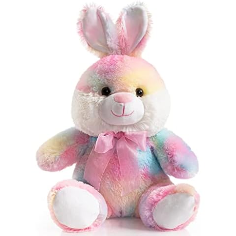WENMOTDY Easter Bunny Stuffed Animal Tie-Dye Rabbit Plush Toys Coloful Rainbow Plushies for Kids Cover