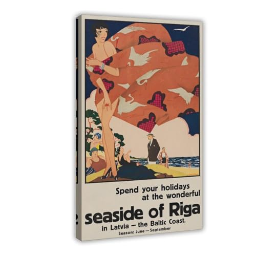 Poster voyage Lettonie toile 20x30 cm pour deco murale salon vintage