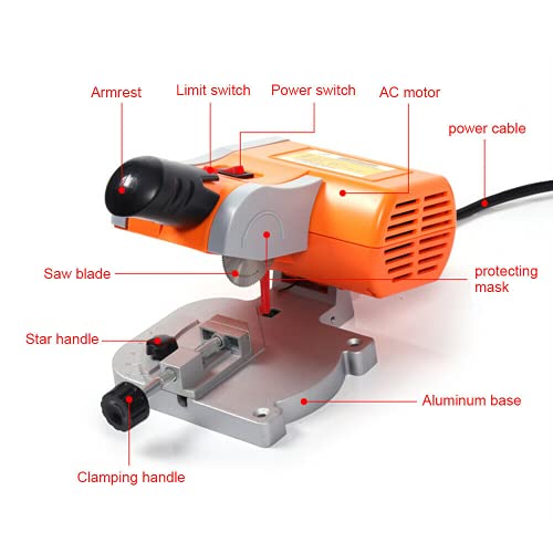 Mini Cut-Off Table Saw - High-Speed Steel Cutter with Adjustable Miter Gauge for Metal, Wood, Plastic Cutting, 7800r/min, 0-45° Miter - Image 3
