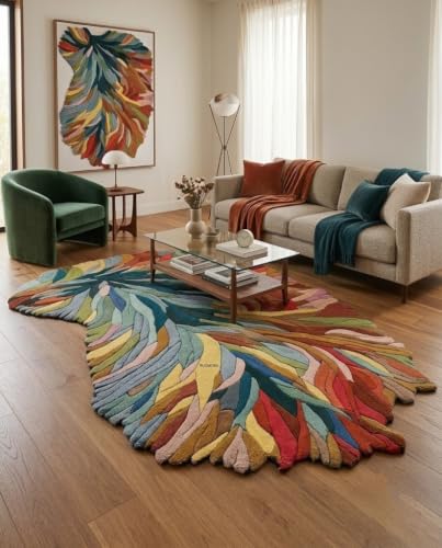 RUGMORA Hand Tufted Wool Rug 7x10 Ft – Modern Irregular Shape Aesthetic Carpet, 1 Inch Thick Pile, Anti-Skid Backing, Soft Handmade Woolen Area Rug for Living Room, Bedroom, Hall Decor