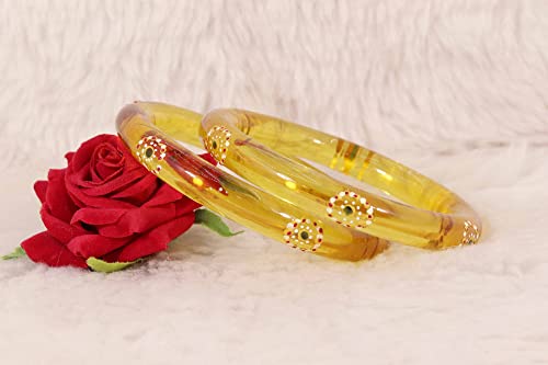 Image of NMII Traditional Glass With Diamond Cutting Pattern Glossy Finished Stylish Kada Set For Women And Girls | Crystal Glass Kada Bangles Set For Wedding, Festive