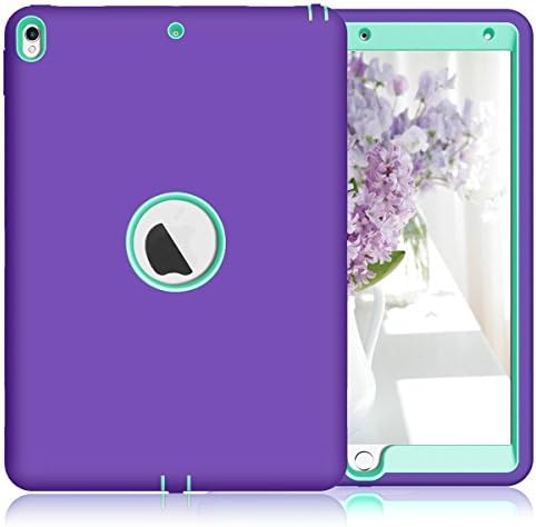 iPad Pro 10.5 Case, ZHK Heavy Duty Shockproof Rugged High Impact Resistant Hybrid Hard PC Full Protective Cover with Portable Tablet Stand for iPad Pro 10.5 inch 2017 - Purple Mint Green