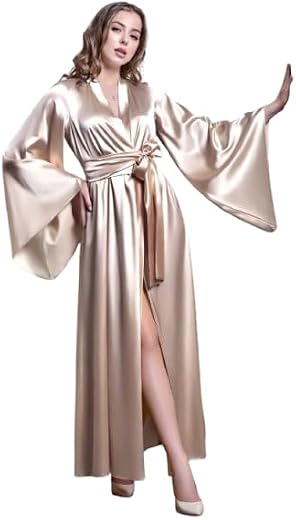 luvana Satin Nightgown Set for Women, Floor Length, Sexy Style, 2 Piece