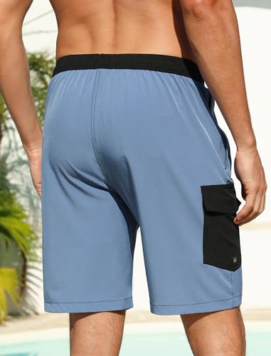 SILKWORLD Mens Swim Trunks with Compression Liner 2 in 1 Quick Dry Swim Shorts Bathing Suits Beachwear Dusty Blue 2XL — view 4