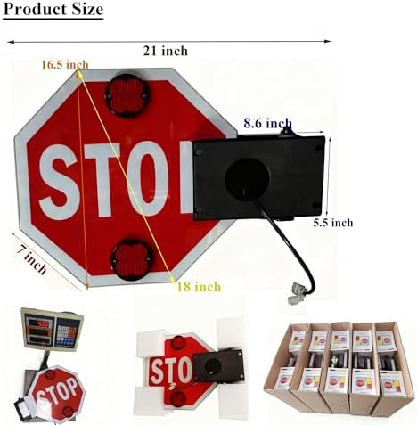 High Visibility School Bus Stop Sign with Electronic Controller, Double-Sided Reflective Aluminum Warning Light, 12V Signal Arm for Enhanced Safety (1 Piece)