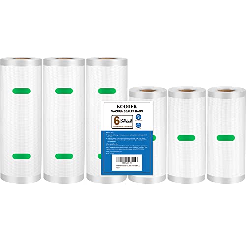 Kootek Vacuum Sealer Bags, 6 Pack 3 Rolls 6 x16.4  and 3 Rolls 8 x16.4  Food Saver Bag Rolls, Compatible with FoodSaver, Food Vac Bags Roll for Storage, Meal Prep or Sous Vide