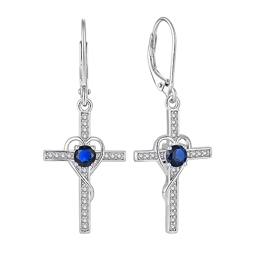 Cross Earrings 925 Sterling Silver Heart-Shaped Leverback Earrings Cross Dangle Drop Religious Jewelry Christian Baptism Gift
