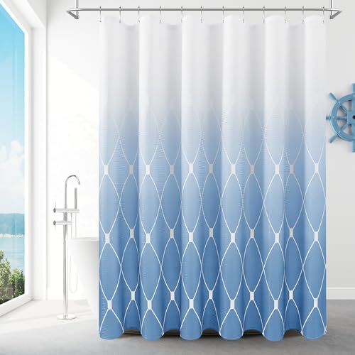 SPWIY Blue Grey Shower Curtain Modern Geometric Shower Curtains Set for Bathroom Luxury Hotel Style Blue and White Ombre Bath Curtain, No Need Liner with Hooks Set Smoke Blue 72x72 inch