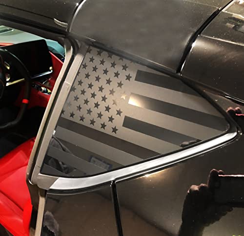 xinghe for Corvette C8 2020-2023 Rear Side Window American Flag Decal Matte Black 2pcs, for Accessories