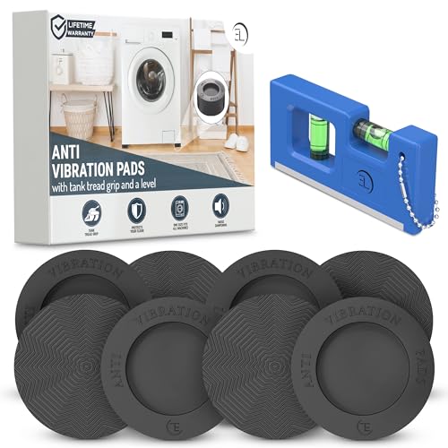 Anti Vibration Pads for Washing Machine 2-Pack - 8 Pads with Tank Tread Grip + Level - Washer Dryer Pedestals - Noise Dampening, Protects Laundry Room Floor - Washing Machine Support