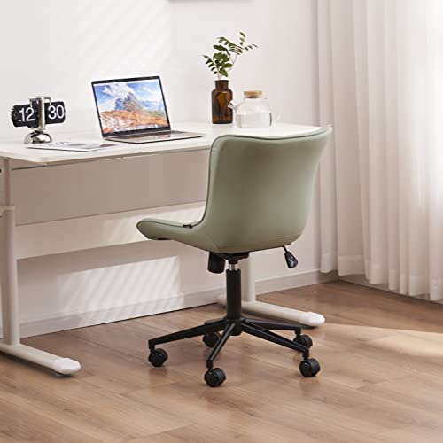 Youtaste Office Chair Modern Armless Desk Chair, Height Adjustable Swivel Rocking Computer Task Chair, Faux Leather Sewing Chair With Wheels, Stylish Lounge Vanity Chair,Mint Green #TOP6