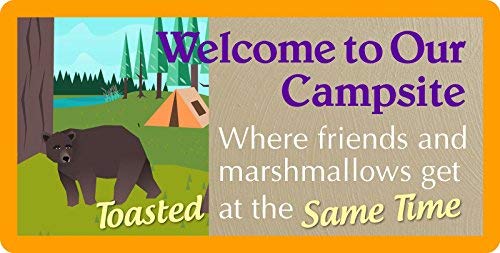 Rustic Black Bear Welcome to The Campsite Where Friends & Marshmallows Get Toasted at The Same Time Novelty Metal Sign for Home 8 x 12 Tin Sign Man Women Cave Decor