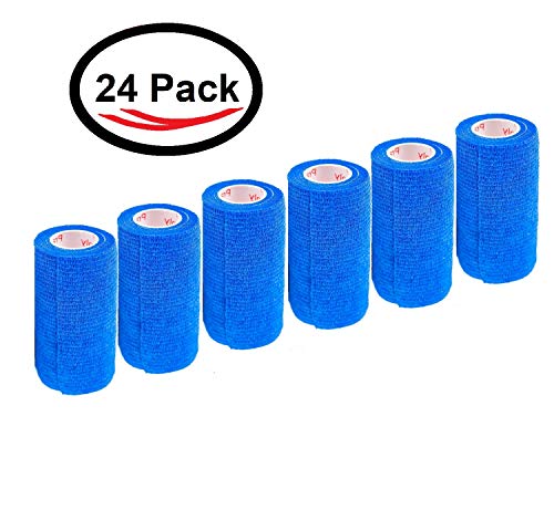 Image of 4 Inch Vet Wrap Tape Bulk (Blue) (Pack of 24) Self Adhesive Adherent Adhering Flex Bandage Grip Roll for Dog Cat Pet Horse