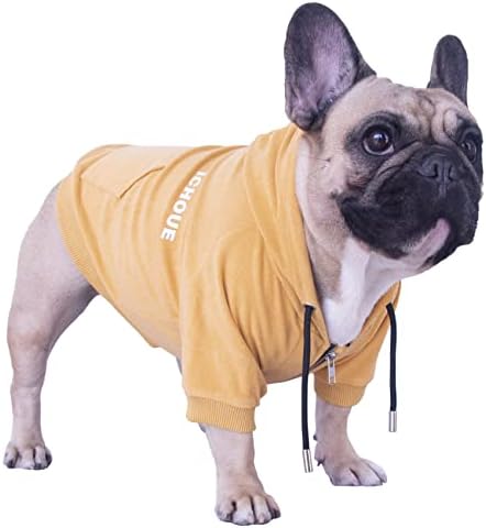 iChoue Exclusive Luxury Soft + French Bulldog Clothes Hoodies Sweatshirt Coat for Medium Dogs Frenchie Pug English Corgi Boston Terrier Pitbull - Yellow/Size Large