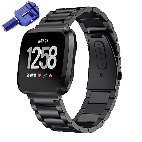 KOMI Uhrenarmband kompatibel mit Fitbit Versa 2 / Versa, Metall Edelstahl Fitness Armband Cover