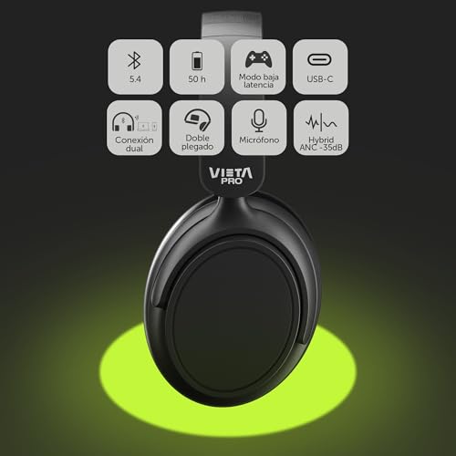 Miniatura 2 de Vieta Pro Silence 4 Auriculares De Diadema Inalámbricos Bluetooth Con Cancelación De Ruido Híbrida 35db, 50h De Batería. Cascos Gaming Con Micrófono Plegables, Usb-C