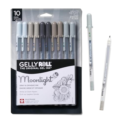 SAKURA Gelly Roll Moonlight 10 Gel Pens - Bold Ink Pen for Journaling, Art, or Drawing - Gray & Opaque Ink - Bold Line - 10 Pack