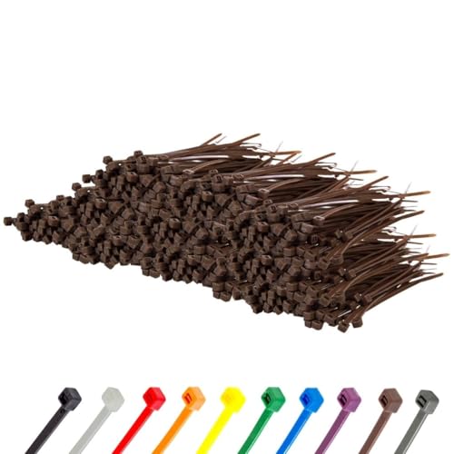 Image of GTSE 4 inch Brown Zip Ties, 1,000 Bulk Pack, 18lb Strength, UV Resistant Small Nylon Cable Ties, Self-Locking 4 Inch Tie Wraps