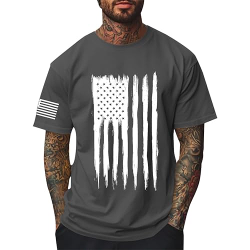 Camiseta para hombre de algodón de manga corta 4th of July Independence Day Camiseta Transpirable Tops Elegante Estampado Tops Camiseta Hombres Camisetas Deportivas Regalo Mujer & Hombre, gris oscuro