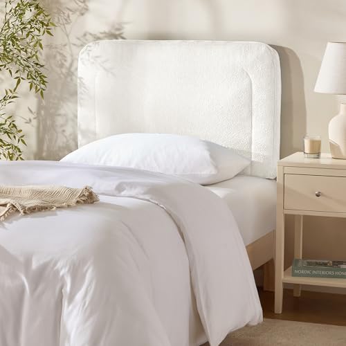 Hearth & Harbor Twin Headboard Only Floating Wall Mounted Headboard Twin Size Easy Assemble Upholstered Peel and Stick Headboards 3D Soundproof Bed Wall Panels Boucle Stick on Headboards White