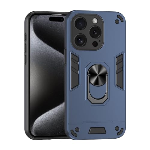 �X�}�z�P�[�X �Ή��@�� for iPhone 15 Pro �J�[�}�E���g���C�X�^���h [�n�[�hPC+TPU] 2 in 1 �ϏՌ��E�ϗ��� �����Y�ی�@�\�t�� Blue
